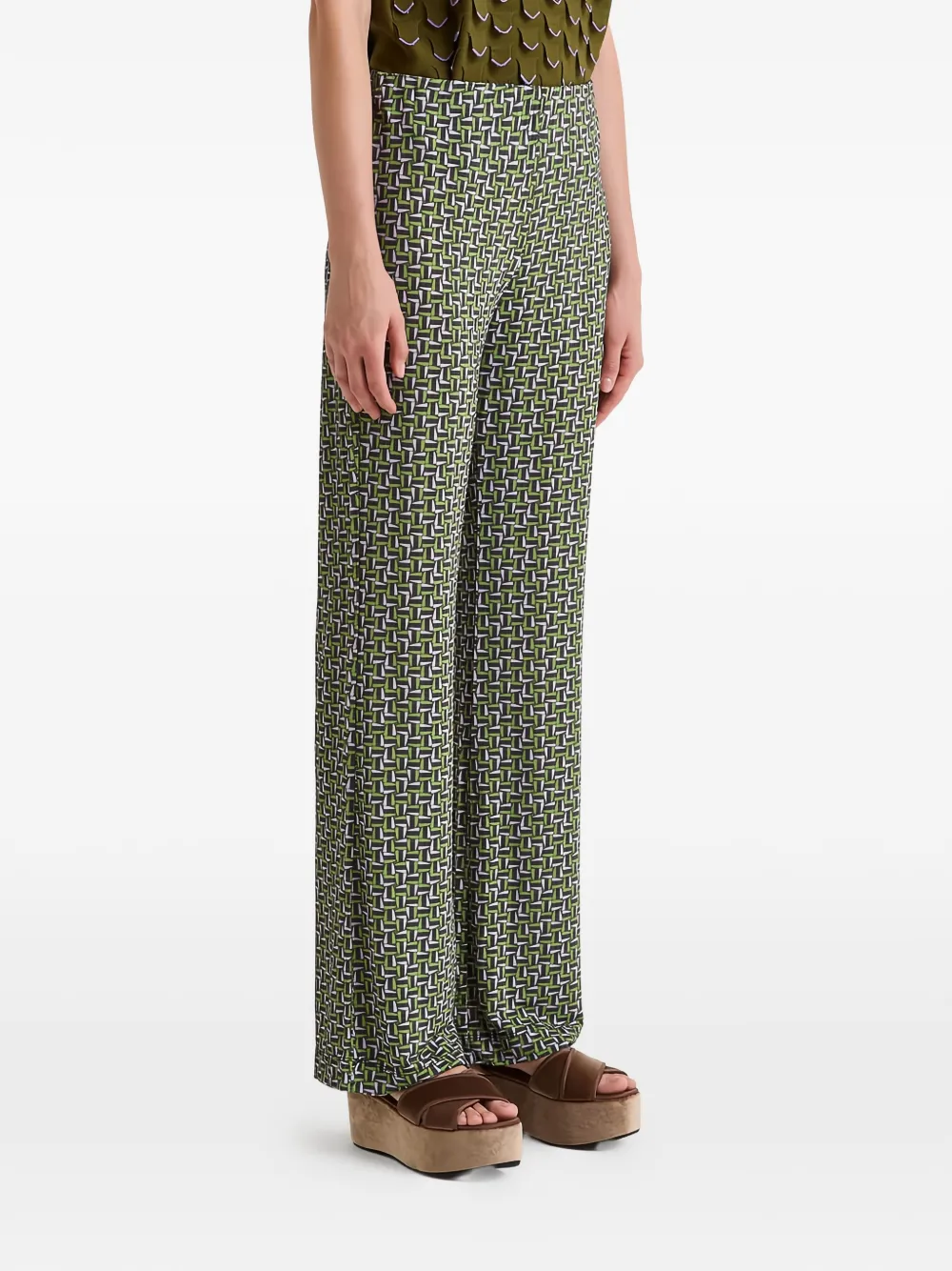Maliparmi Mali Strones Geometric-pattern Palazzo Pants In Green