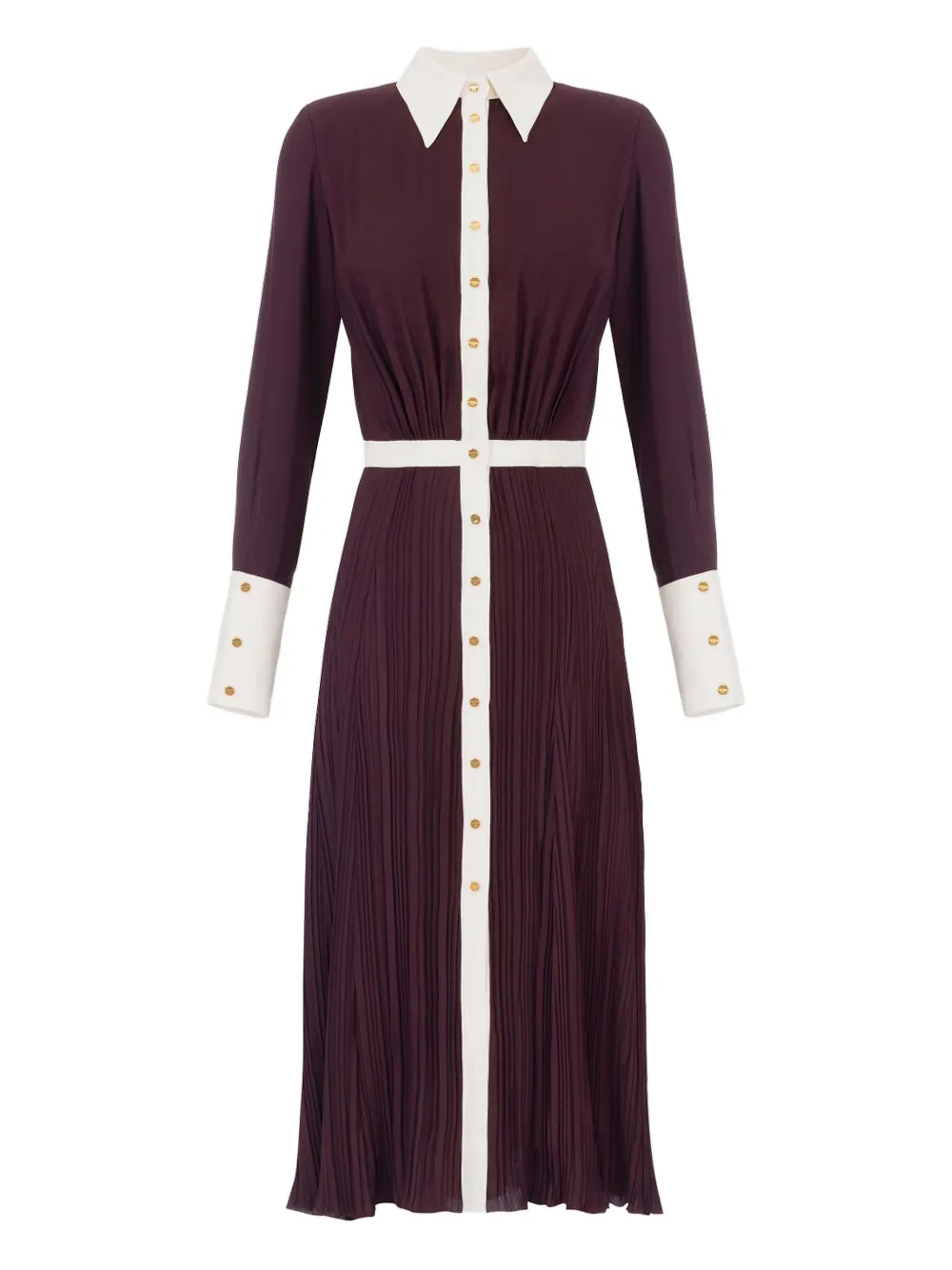 Elisabetta Franchi Pleated Collared Midi Dress In Burgundy