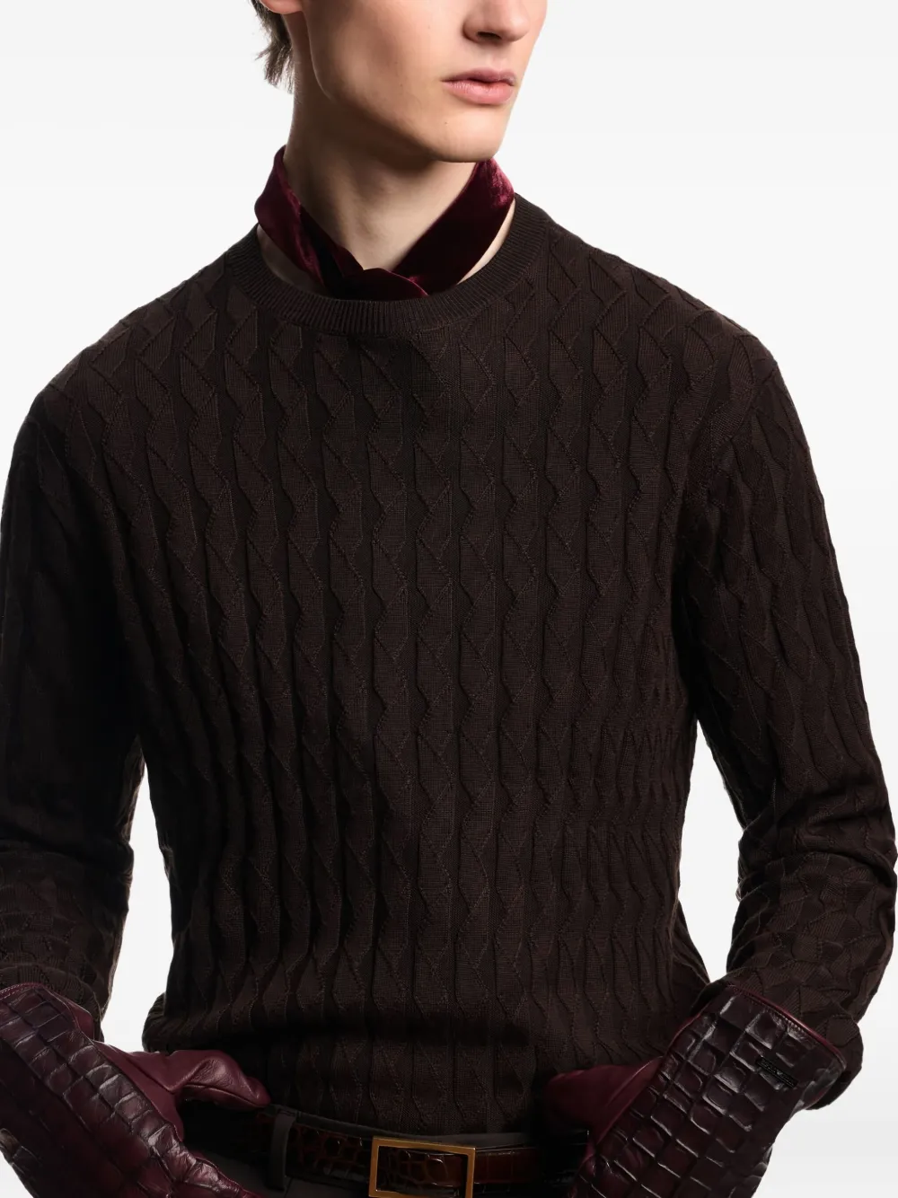 Emporio Armani Kabelgebreide trui Bruin