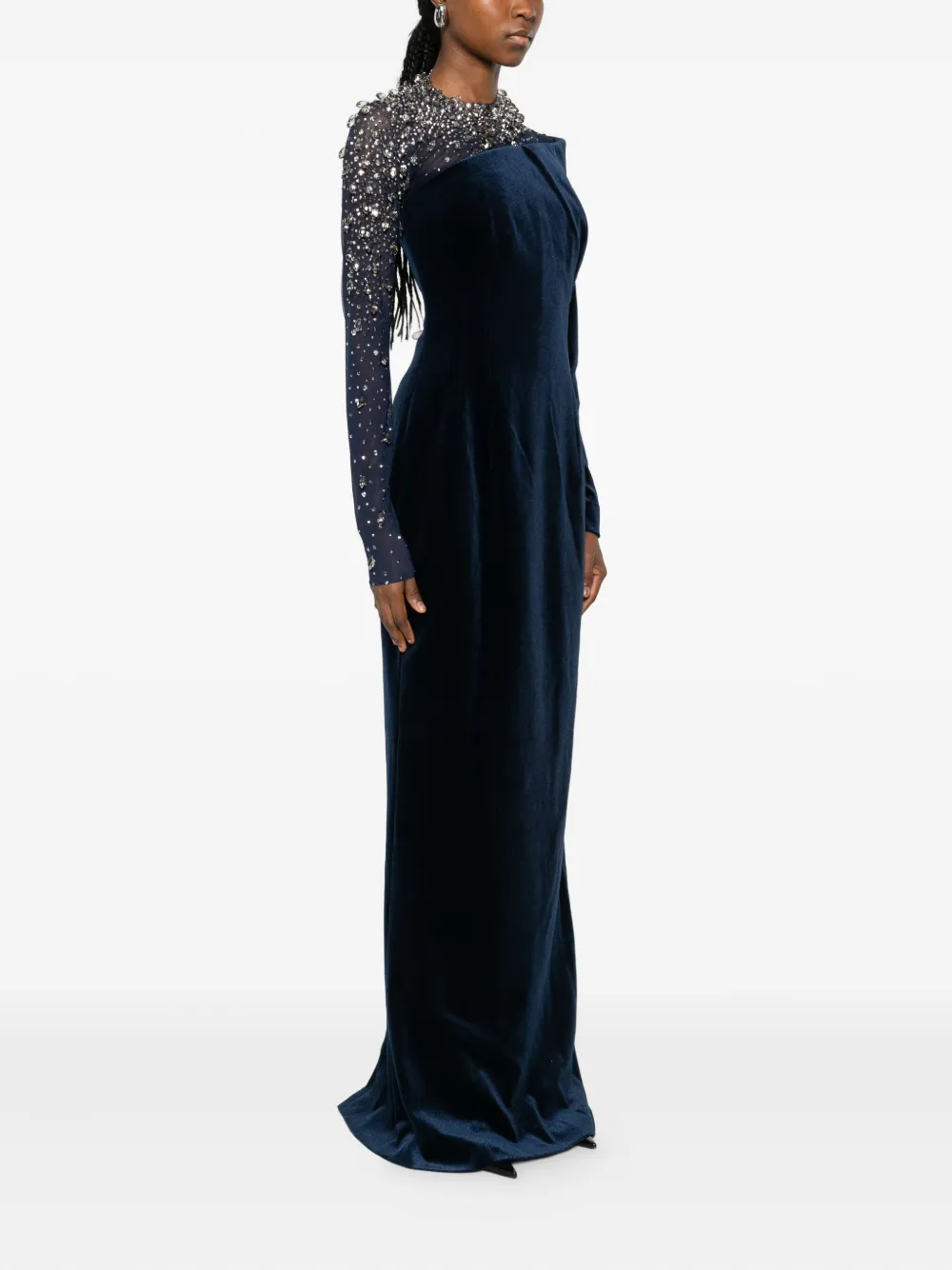 Jean Louis Sabaji Crystal-embellished Asymmetric Gown In Blue