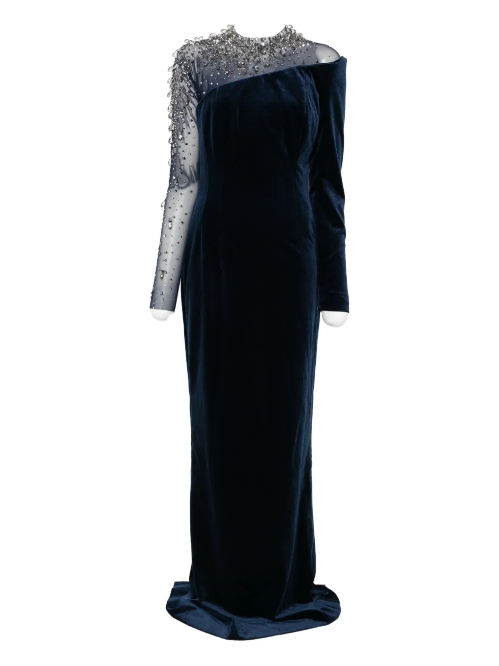 Jean Louis Sabaji Crystal-embellished Asymmetric Gown In Blue