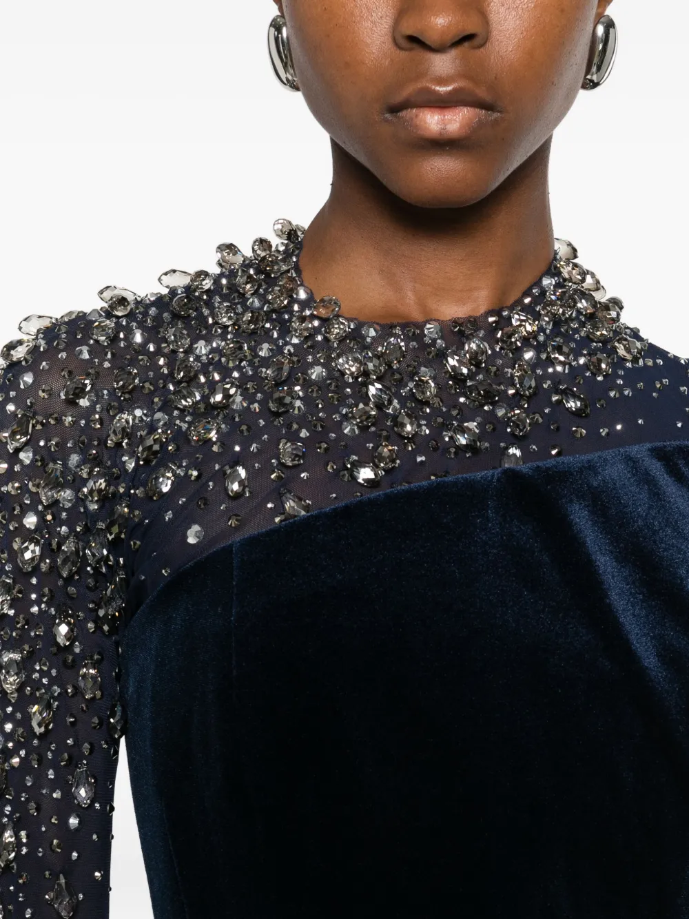 Jean Louis Sabaji Crystal-embellished Asymmetric Gown In Blue