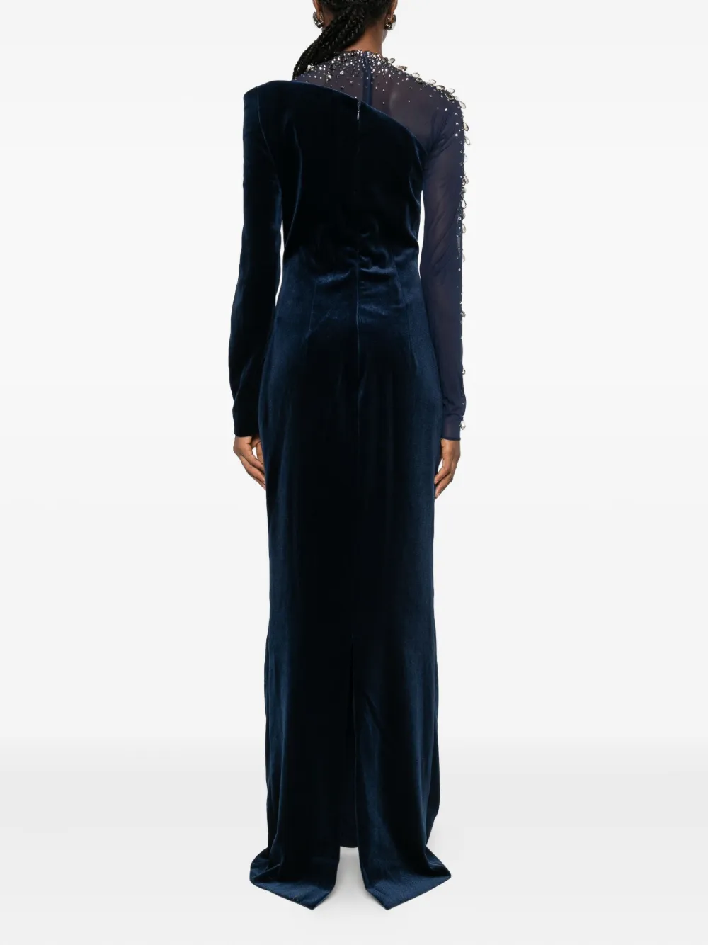 Jean Louis Sabaji Crystal-embellished Asymmetric Gown In Blue