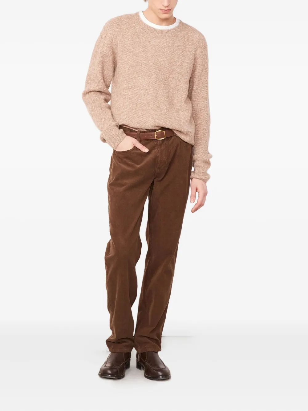 Officine Generale Trui met visgraatpatroon en lange mouwen - Beige