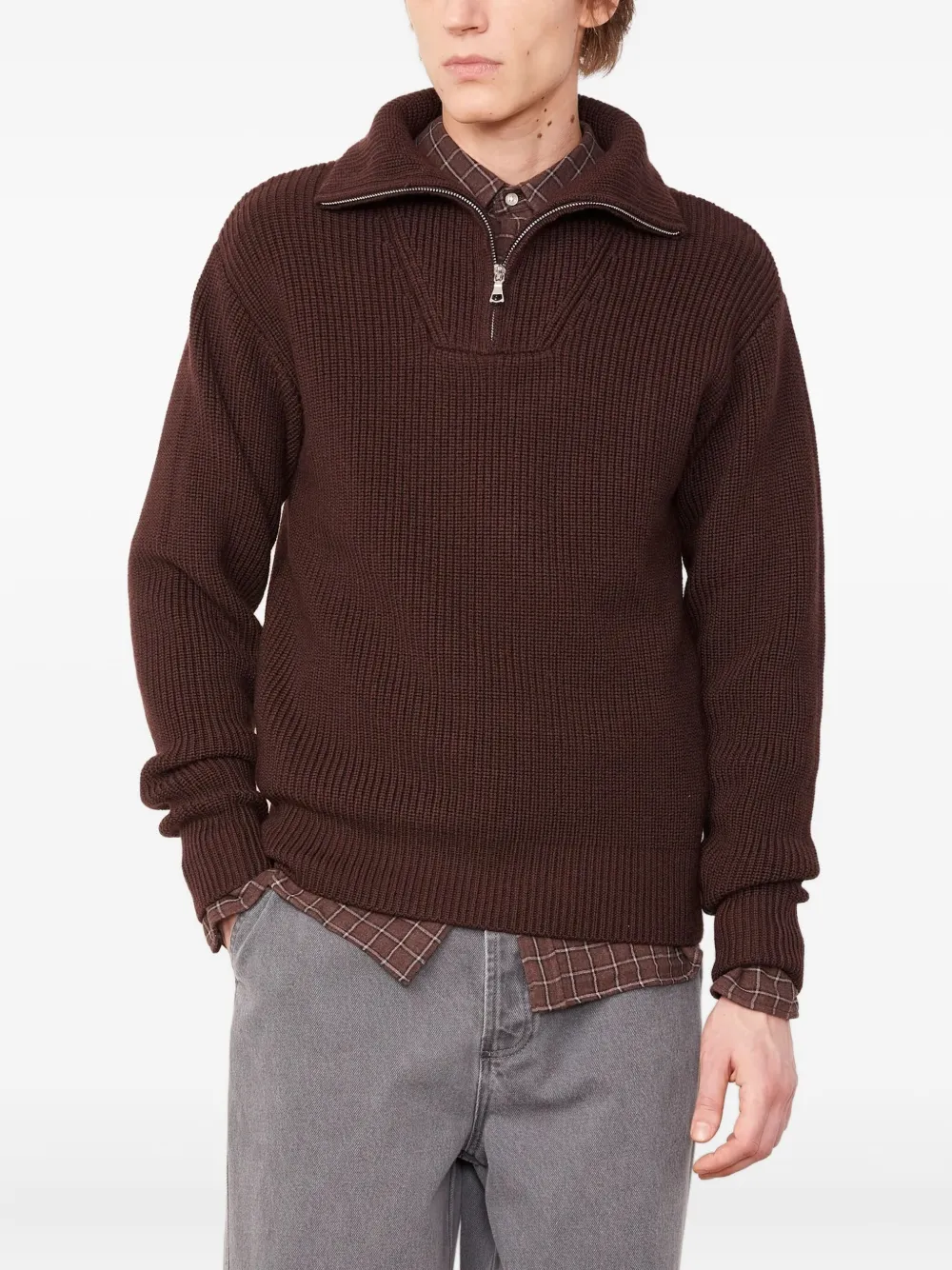 Officine Generale ribbed high-neck half-zip sweater | Brown | Image 1