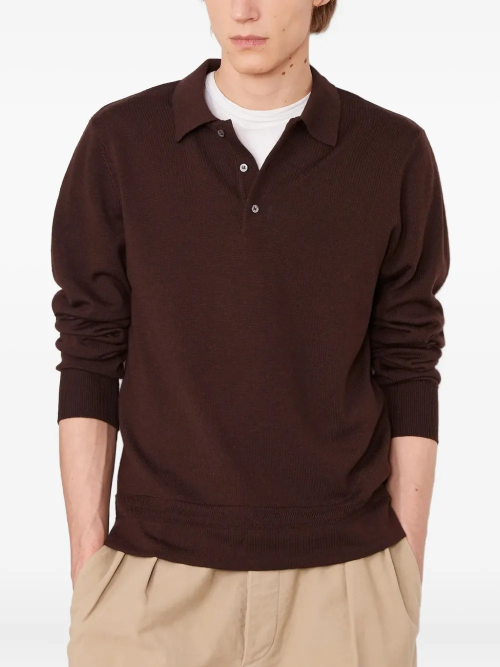 Officine Generale long-sleeve ribbed polo shirt | بني | Image 1