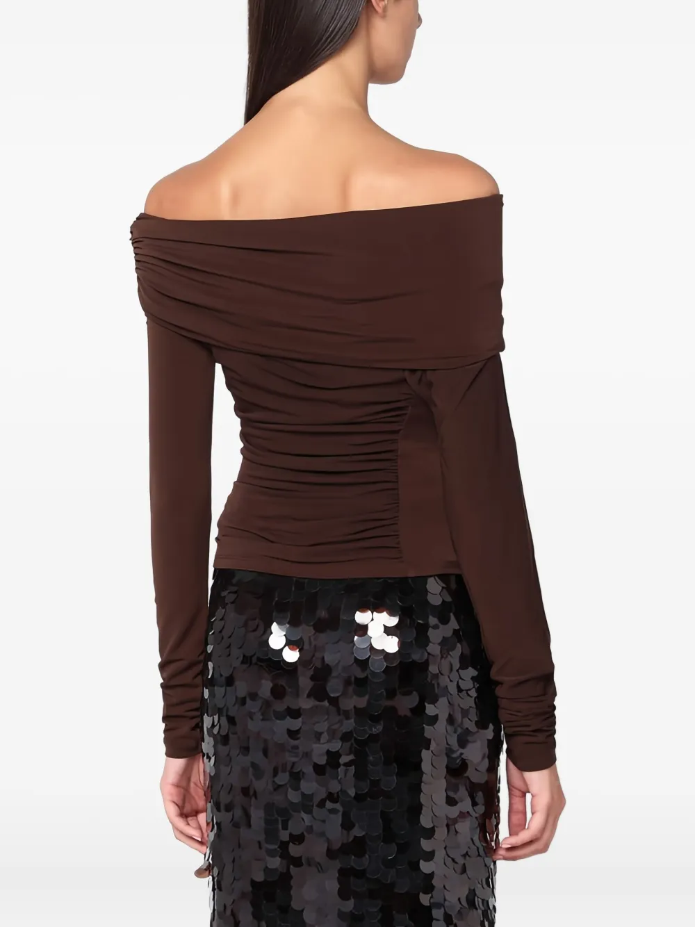 The Andamane Top With Bare Shoulders In Brown Jersey In Brown