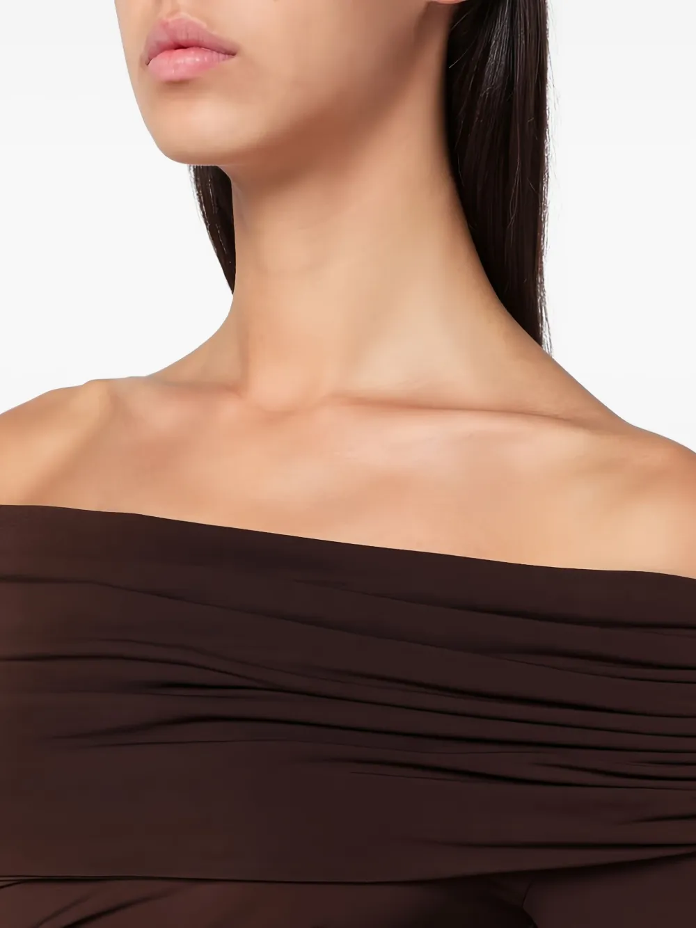 The Andamane Top With Bare Shoulders In Brown Jersey In Brown