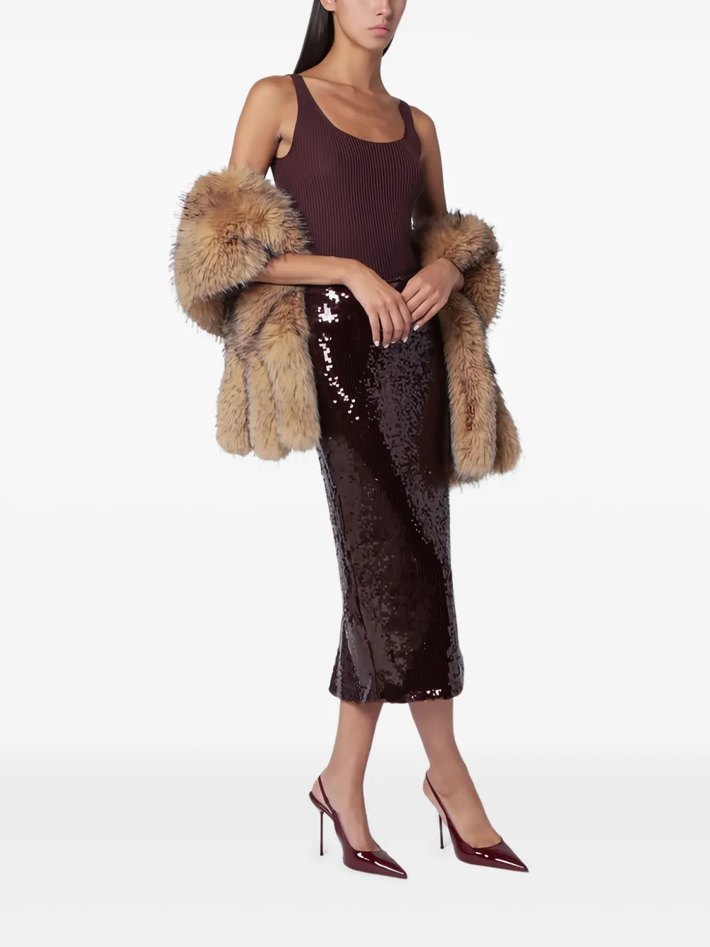 Roberto Collina Canotta geribbelde top Bruin