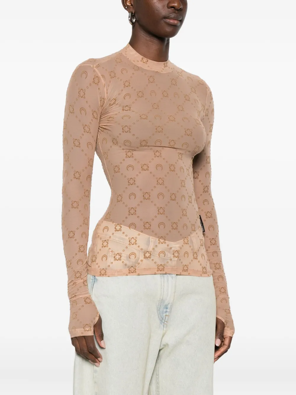 Marine Serre Top met bloemen- en maanprint Bruin