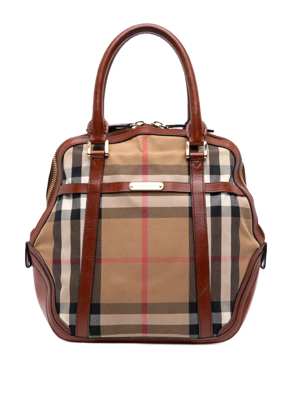 Burberry Pre-Owned 2000-2017 Small Leather Trimmed House Check Canvas Bridle Orchard satchel | Brown | Image 1