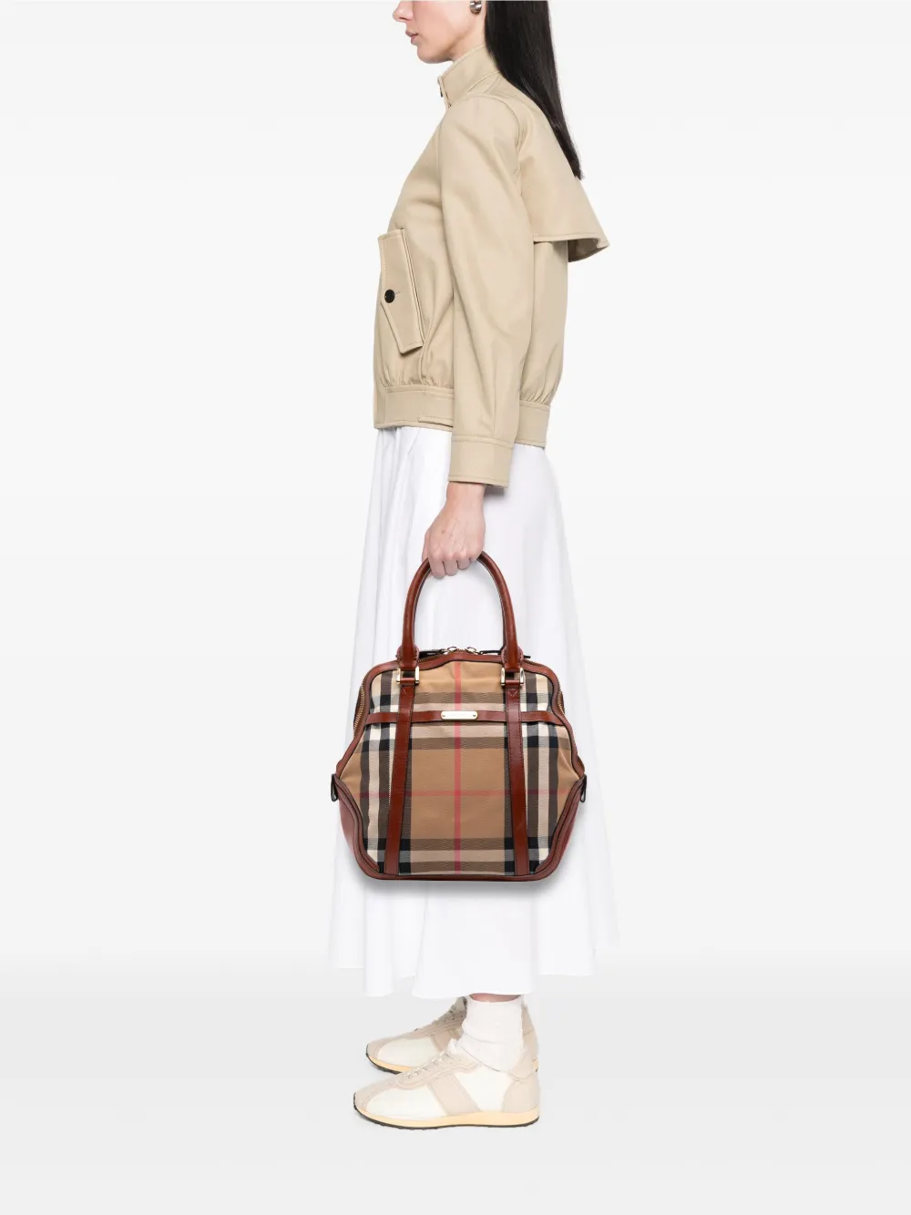 Burberry Pre-Owned 2000-2017 Small Leather Trimmed House Check Canvas Bridle Orchard satchel | Pre-Owned | Image 2