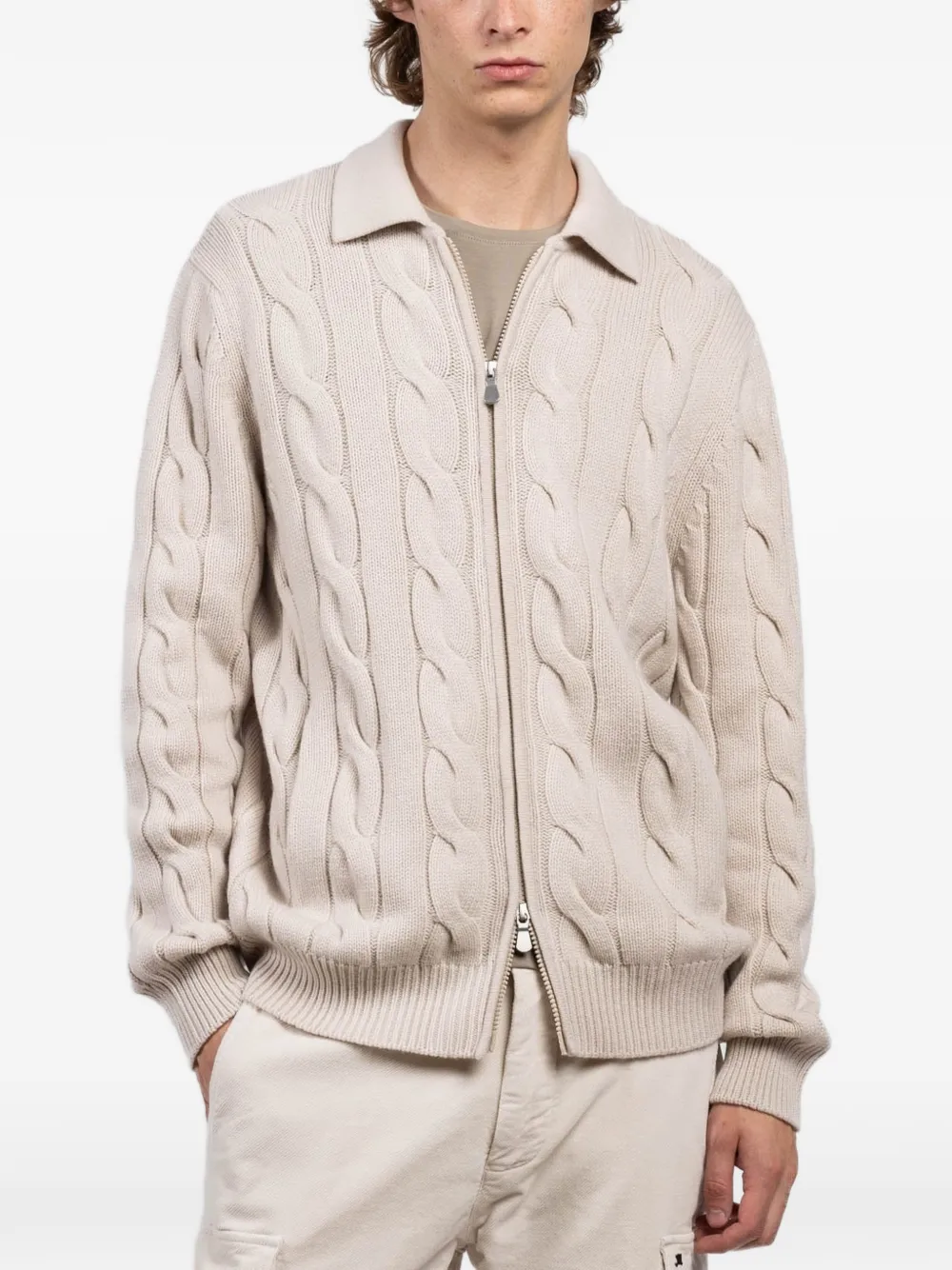 Gran Sasso cable-knit zip sweater - Toni neutri