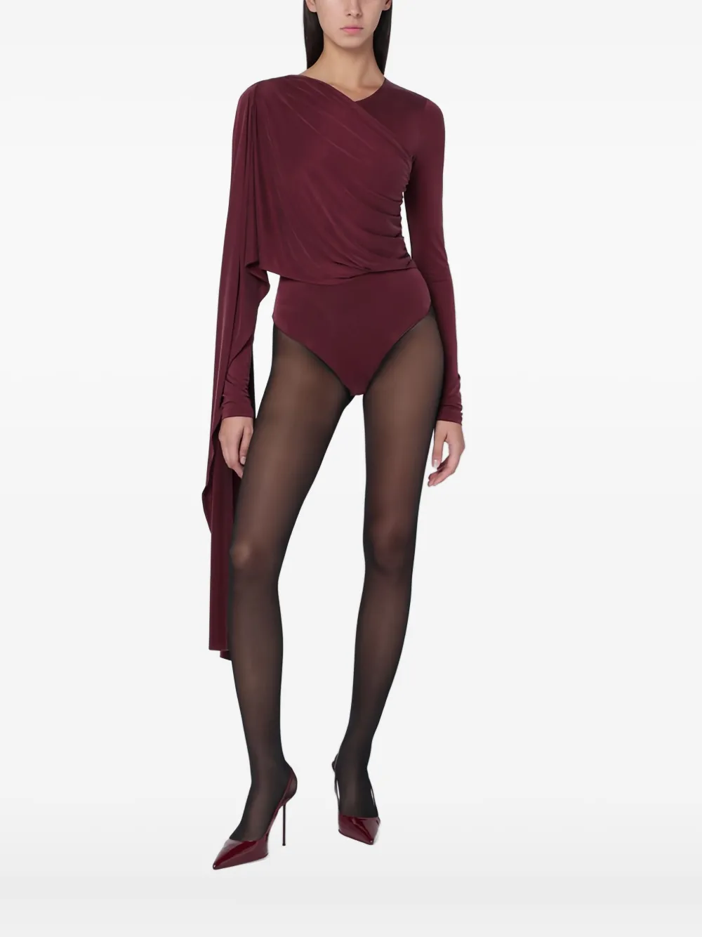 The Andamane Xenia Cape-effect Bodysuit In Red