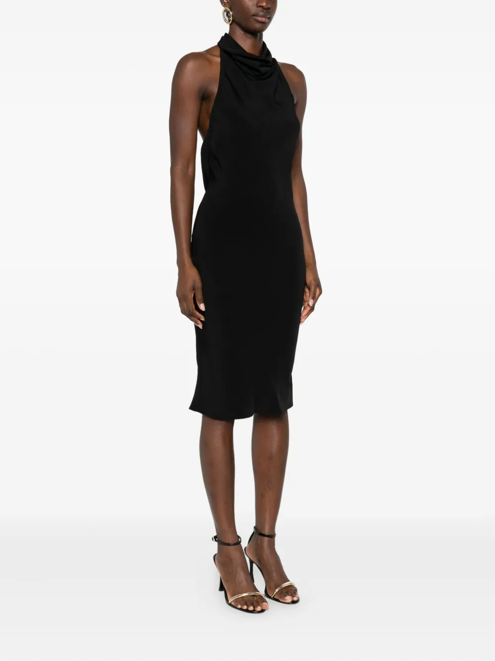 Tom Ford Silk Halterneck Dress Draped Neckline In Black