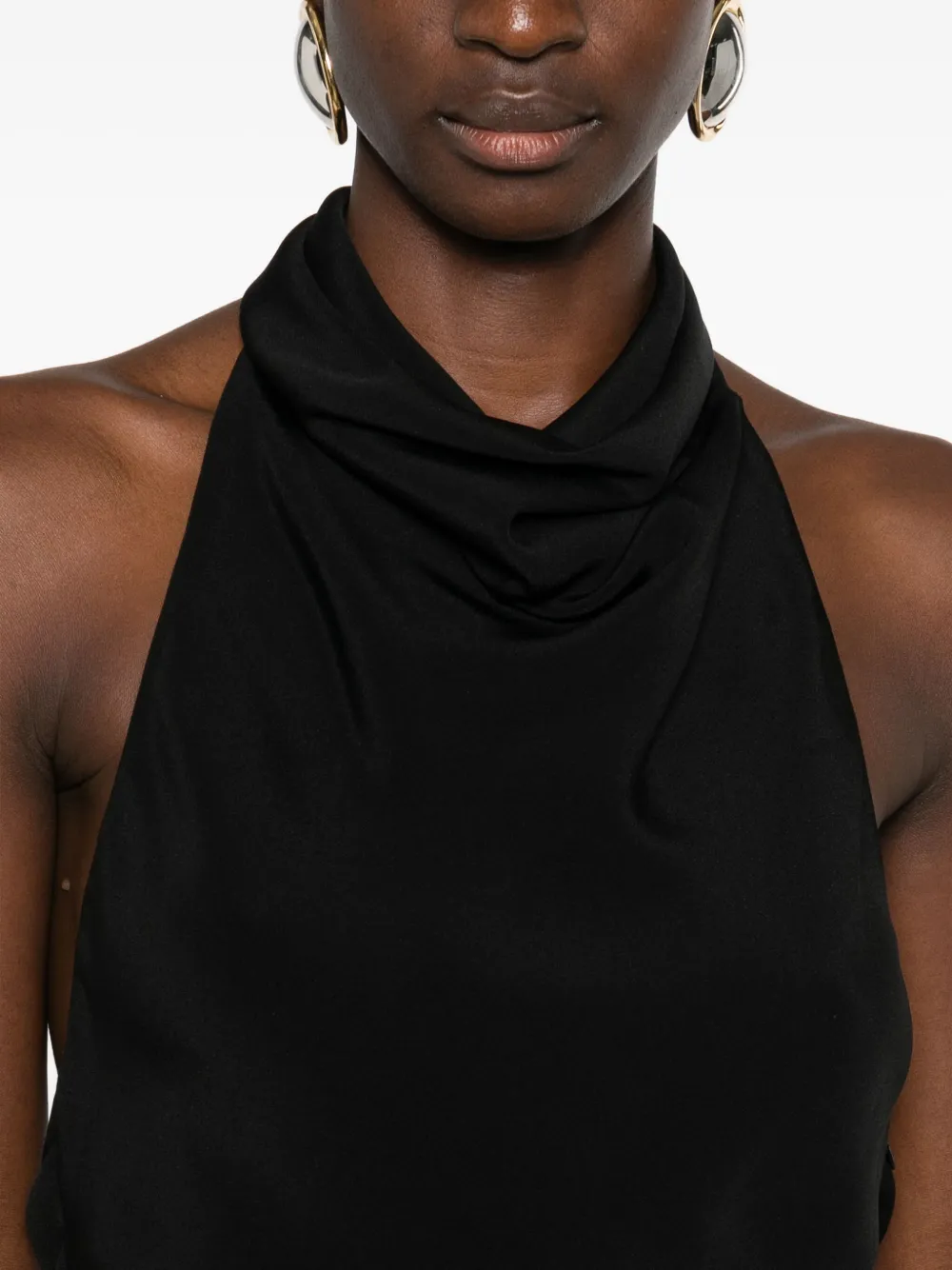 Tom Ford Silk Halterneck Dress Draped Neckline In Black
