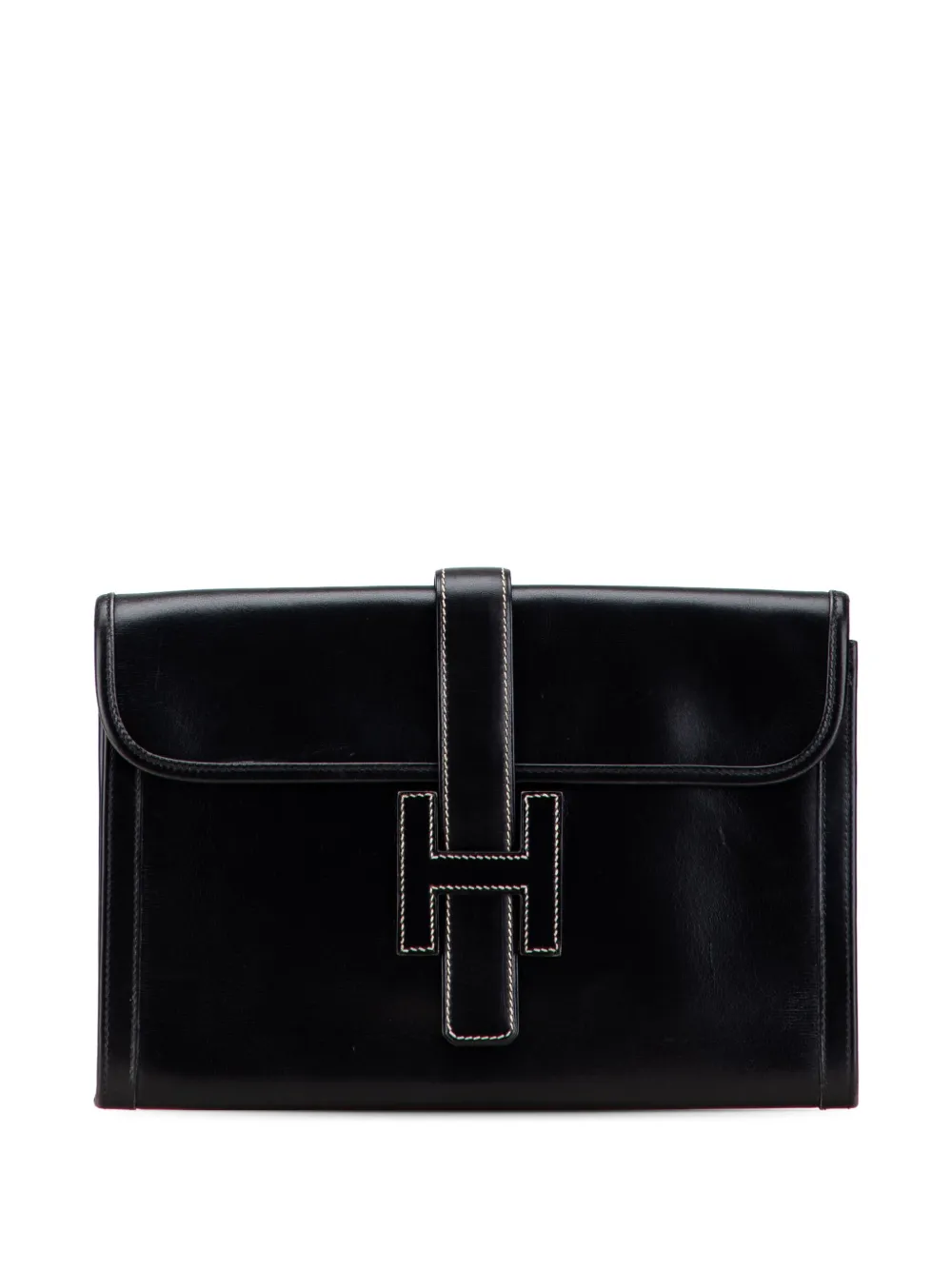 Pre-owned Hermes 1995 Box Calf Jige 29 Clutch Bag In Black