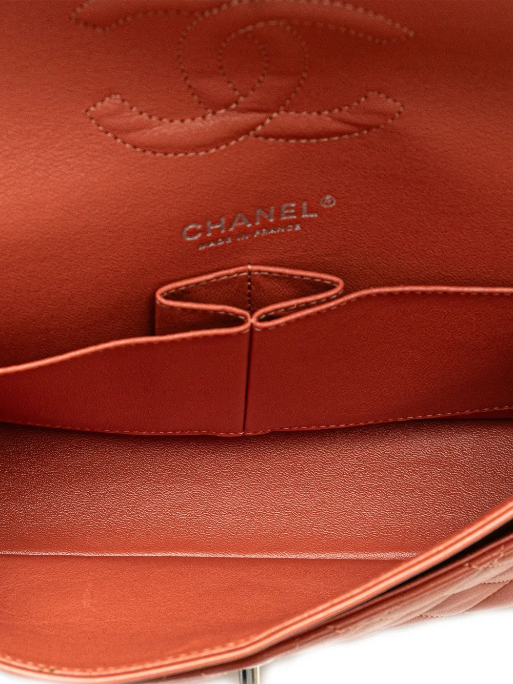 Pre-owned Chanel 2014 Medium Classic Lambskin Double Flap Shoulder Bag In Orange