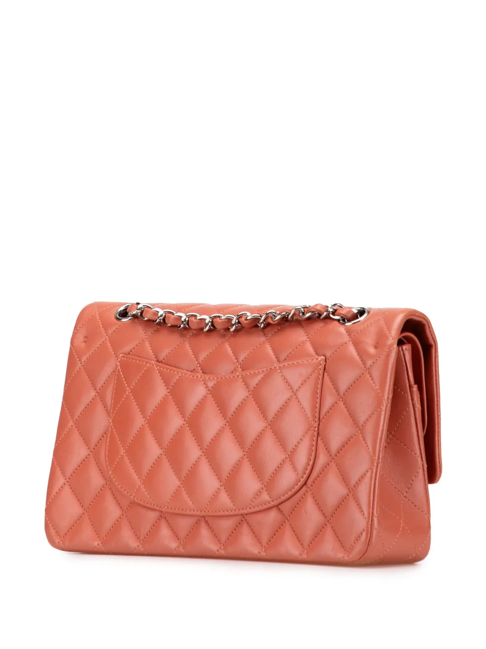 Pre-owned Chanel 2014 Medium Classic Lambskin Double Flap Shoulder Bag In Orange