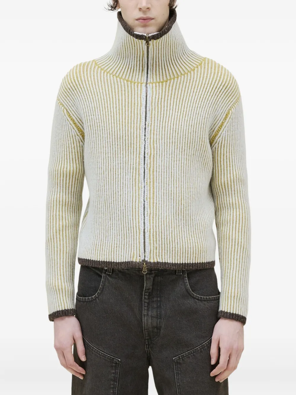 Eckhaus Latta Gender Inclusive Huddle Merino Wool Zip Cardigan In Neutral