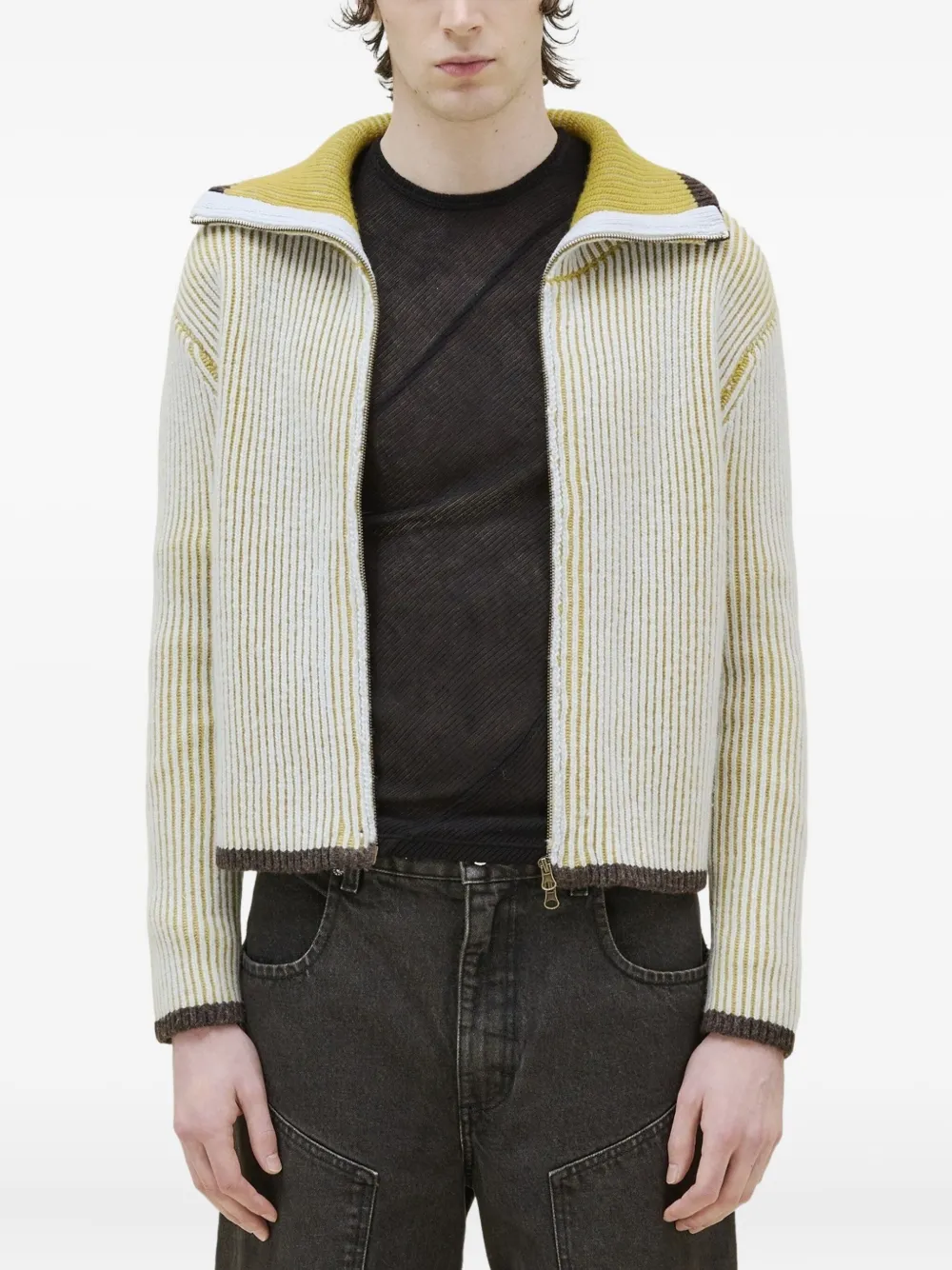 Eckhaus Latta ribbed-knit zip-up cardigan | Yellow | Image 1