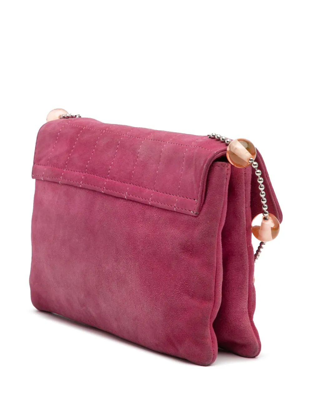Pre-owned Chanel 2000-2002 Cc Choco Bar Suede Beaded Chain Flap Shoulder Bag In Pink