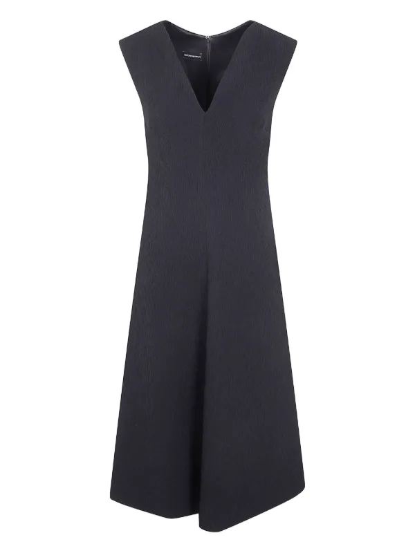 Emporio Armani V-neck Ribbed Dress in Black