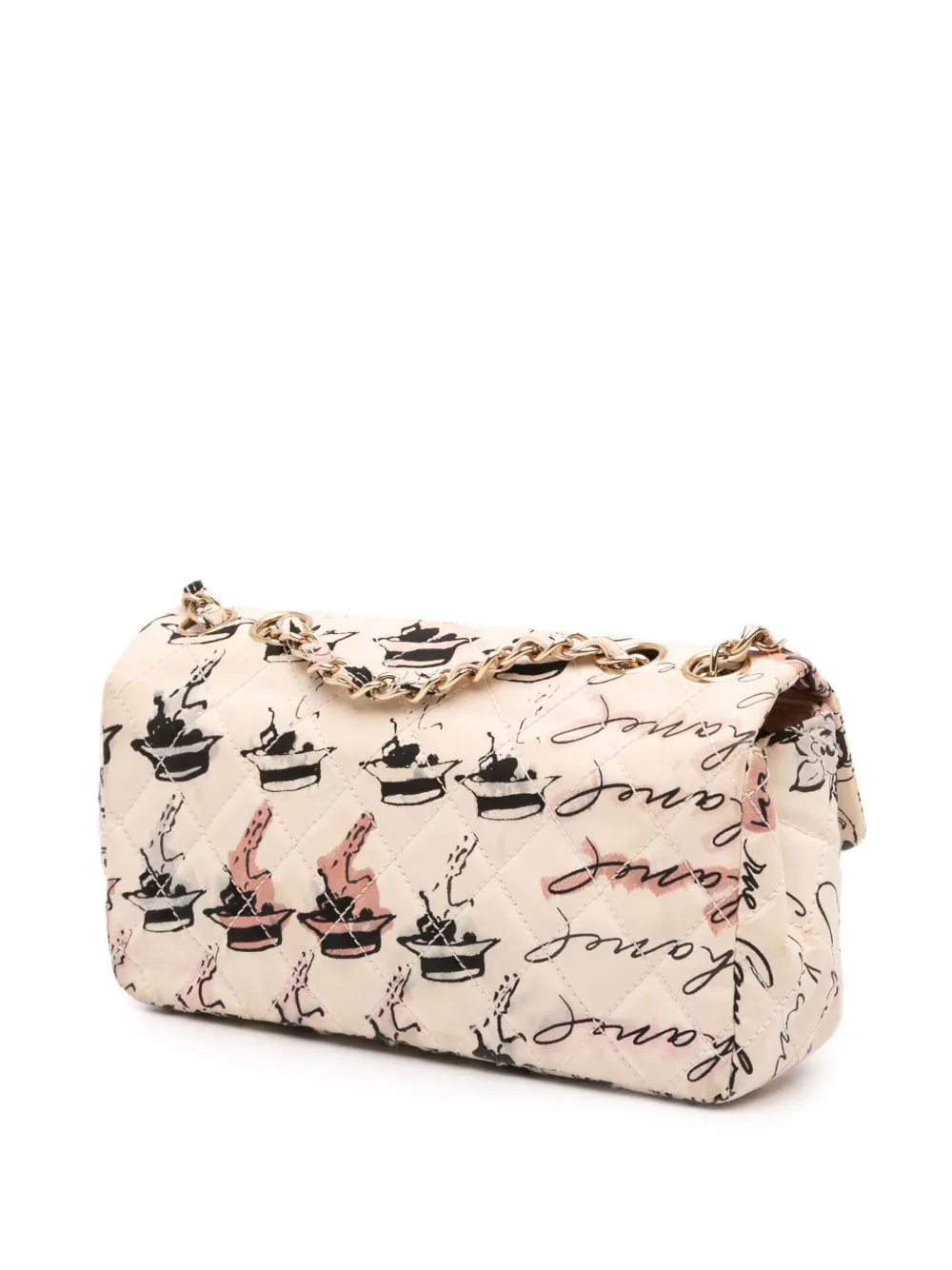 Pre-owned Chanel 2005-2006 Small Quilted Nylon Printed Rue Cambon Flap Shoulder Bag In White