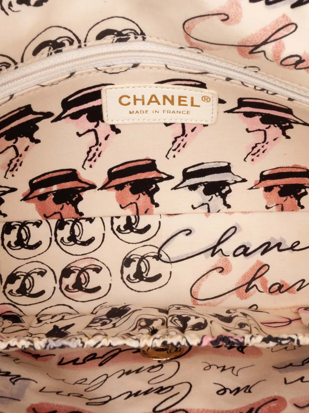 Pre-owned Chanel 2005-2006 Small Quilted Nylon Printed Rue Cambon Flap Shoulder Bag In White