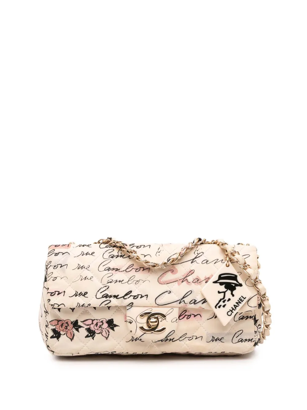 CHANEL Pre-Owned 2005-2006 スモール マトラッセ ナイロンプリント リュ カンボン フラップ ショルダーバッグ - CHANEL Pre-Owned 2005-2006 スモール マトラッセ ナイロンプリント リュ カンボン フラップ ショルダーバッグ -