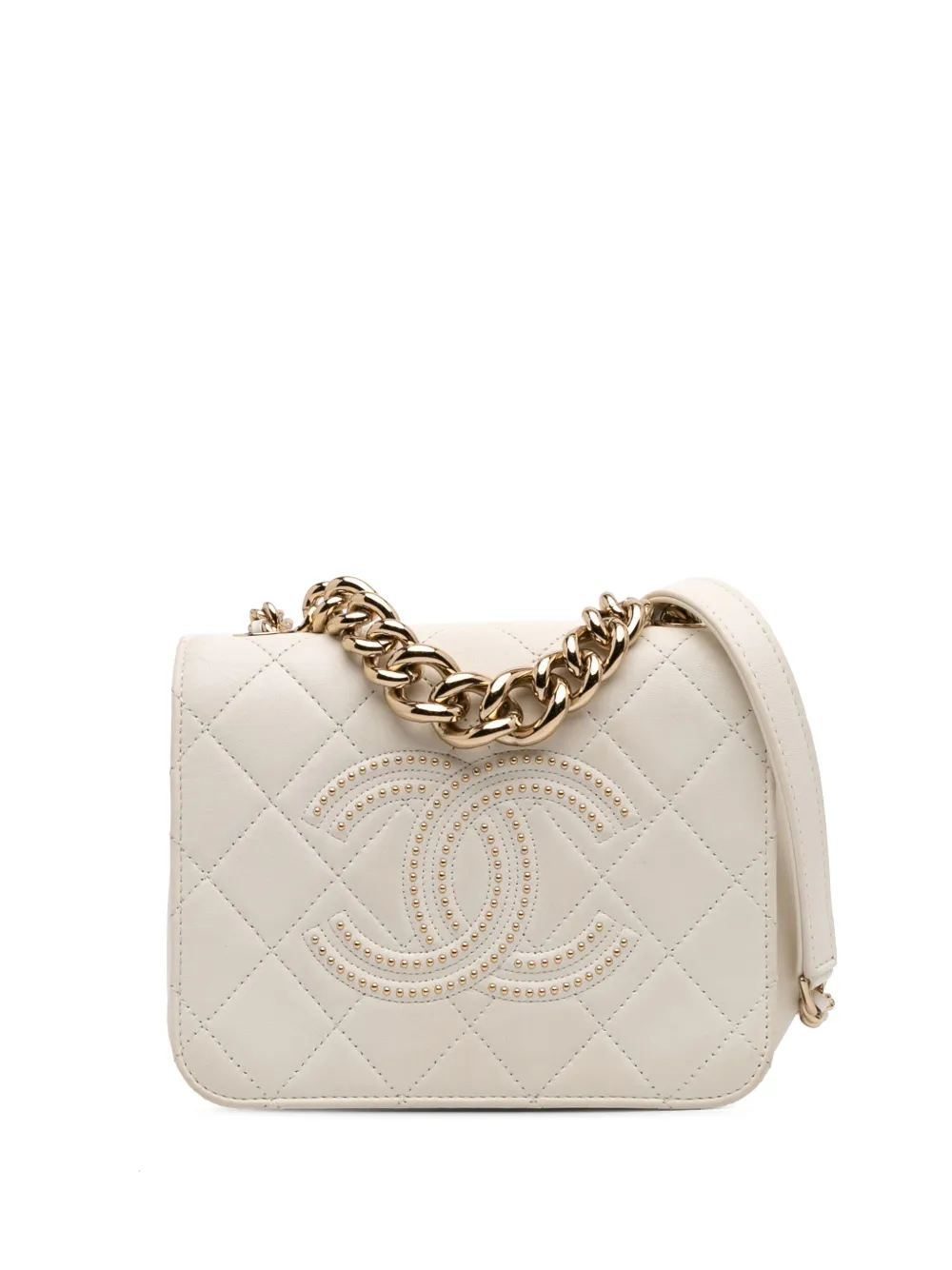 CHANEL Pre-Owned 2019 Quilted Lambskin Studded Beauty Begins Flap satchel | White | Image 1