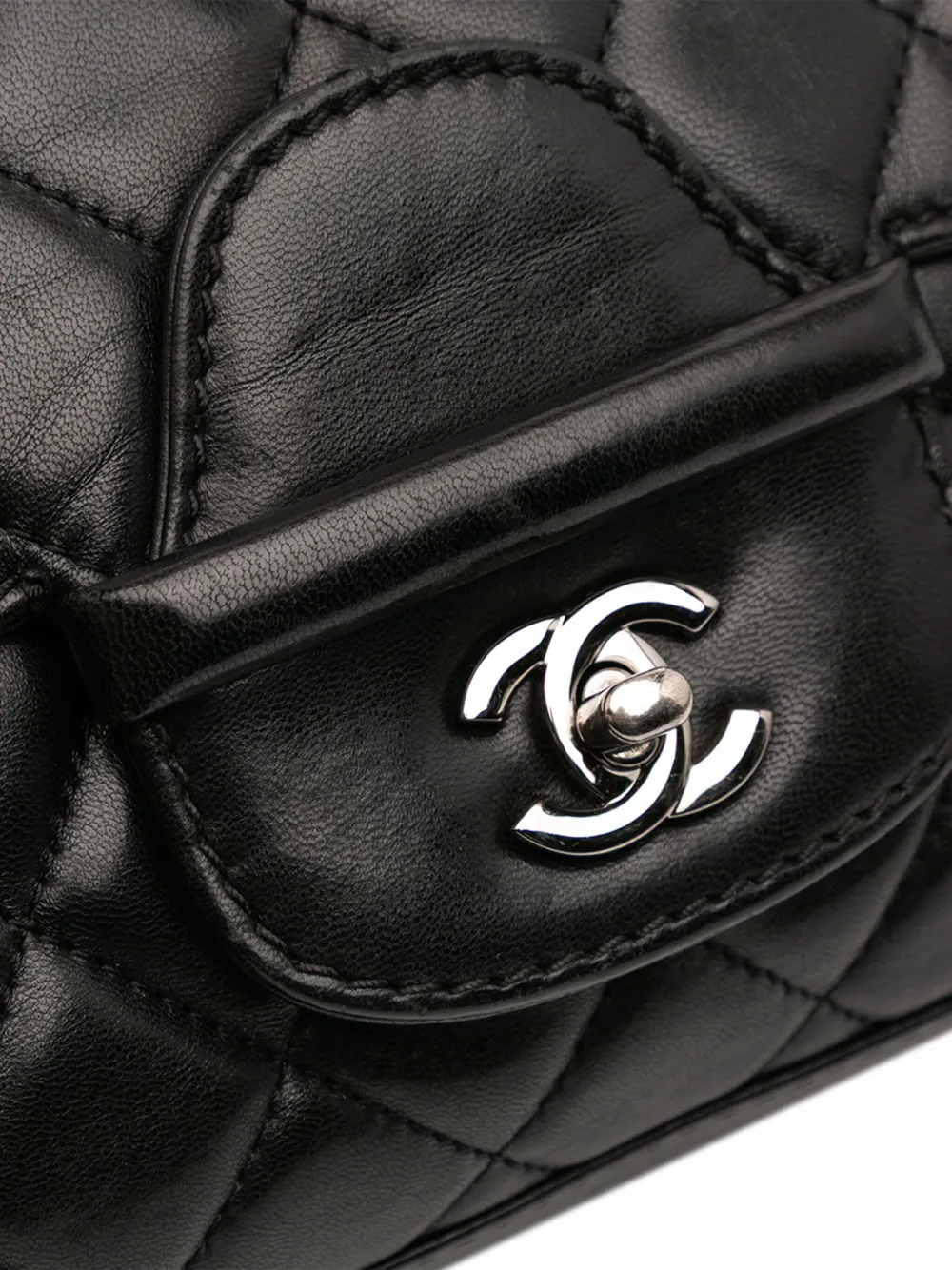 Pre-owned Chanel 2014 Small Quilted Lambskin Coco Loop Flap Crossbody Bag In Black