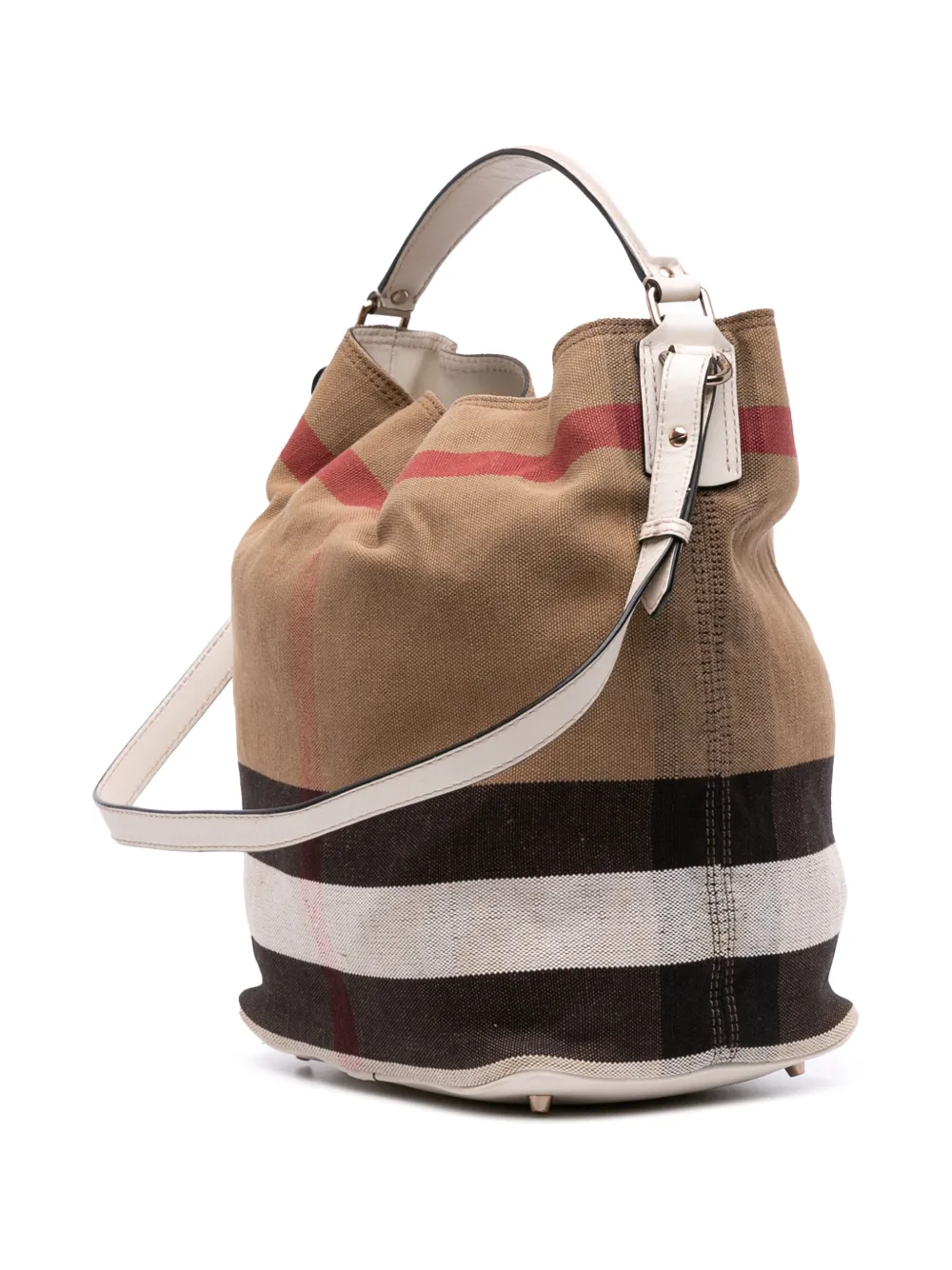 Pre-owned Burberry 2000-2017 Medium Mega Check Canvas Ashby Bucket Bag Satchel In Brown