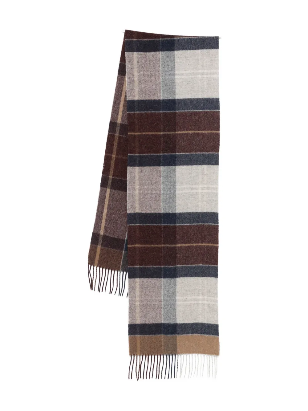 Barbour Plaid-pattern Fringed Scarf In Brown