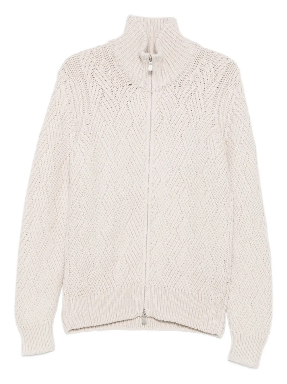 Barba patterned zip-up cardigan | Neutrals | Image 1