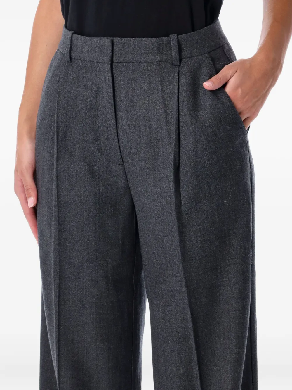 Anine Bing Dark Grey Wide-leg Wool Trousers In Gray