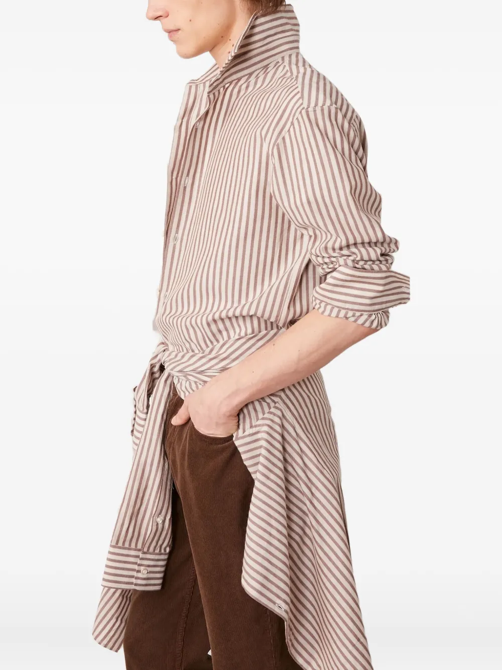 Officine Generale Gestreept overhemd Bruin