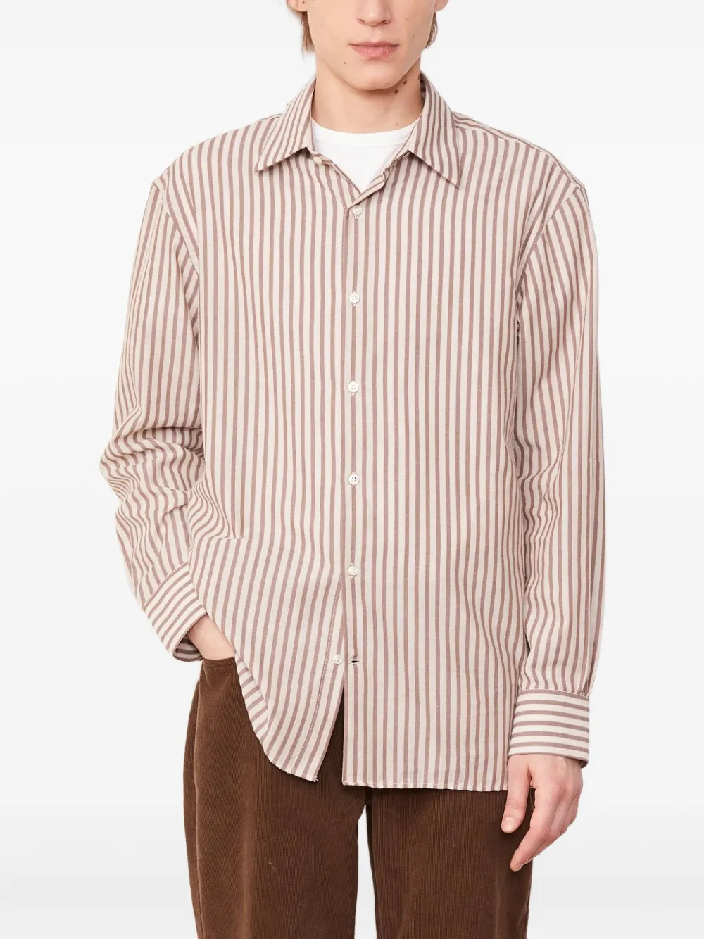 Officine Generale striped long-sleeve shirt | Brown | Image 1