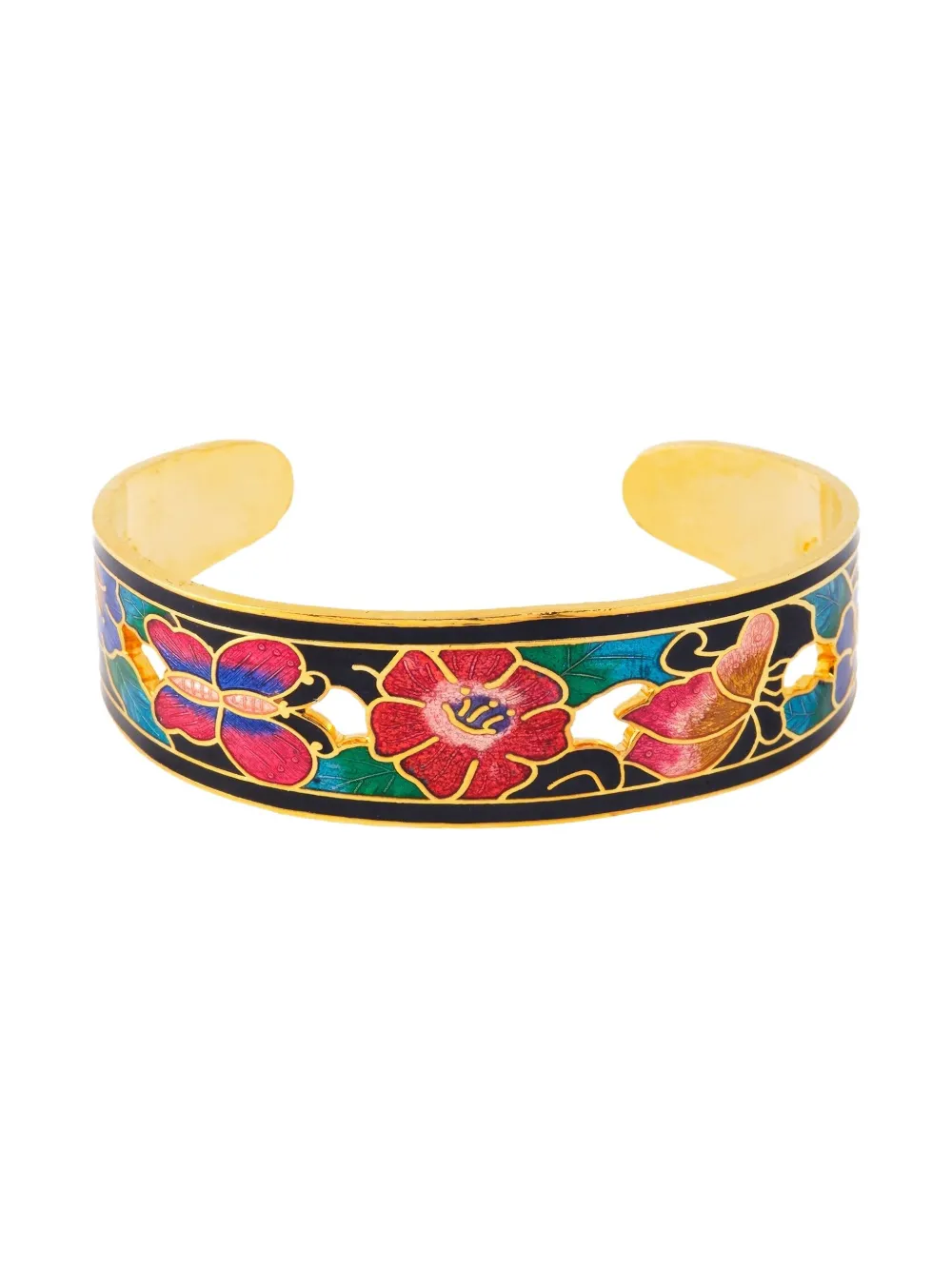 Pre-owned Susan Caplan Vintage 1980s Cloisonné Cuff Bracelet In Gold