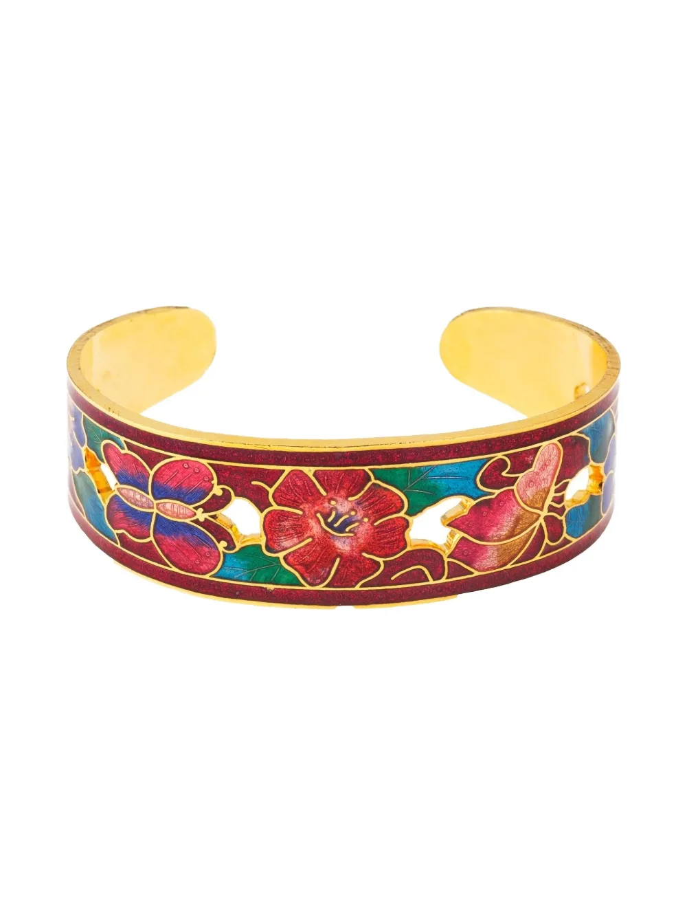 Pre-owned Susan Caplan Vintage 1980s Cloisonné Cuff Bracelet In Gold