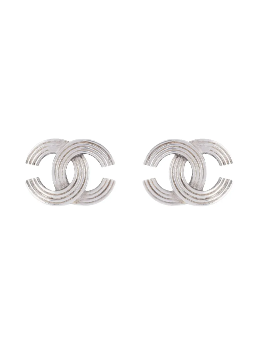 CHANEL Pre-Owned 2000 ribbed clip-on earrings - シルバートーン CHANEL Pre-Owned 2000 ribbed clip-on earrings - シルバートーン