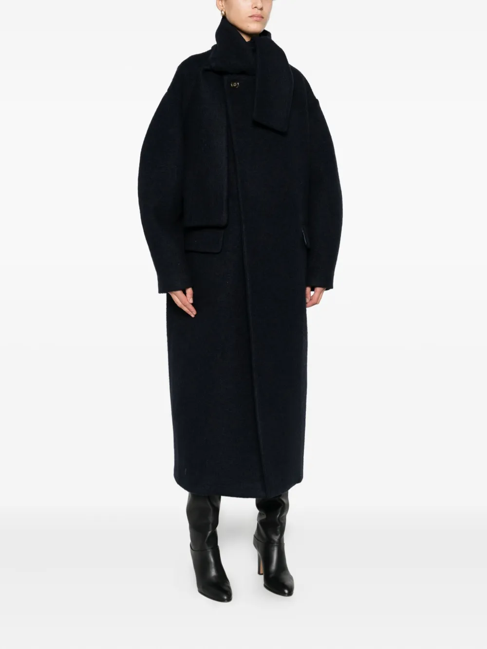 Manuel Ritz Attached-scarf Coat In Blue