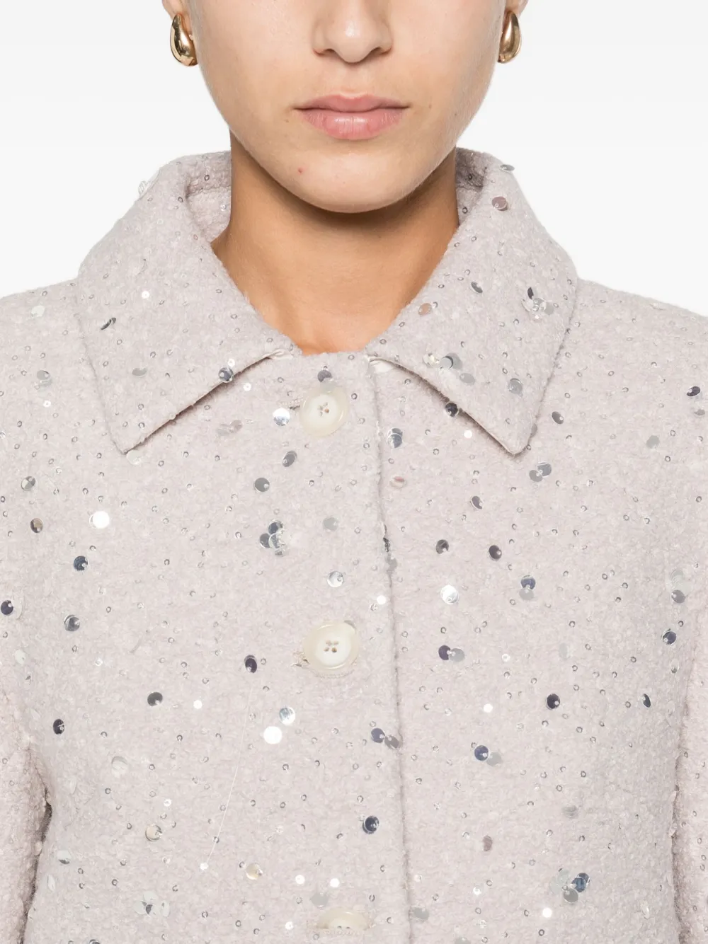Manuel Ritz Sequin-embellished Bouclé Coat In Brown