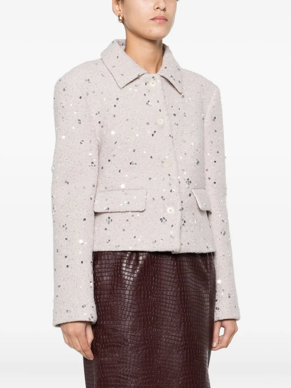 Manuel Ritz Sequin-embellished Bouclé Coat In Brown