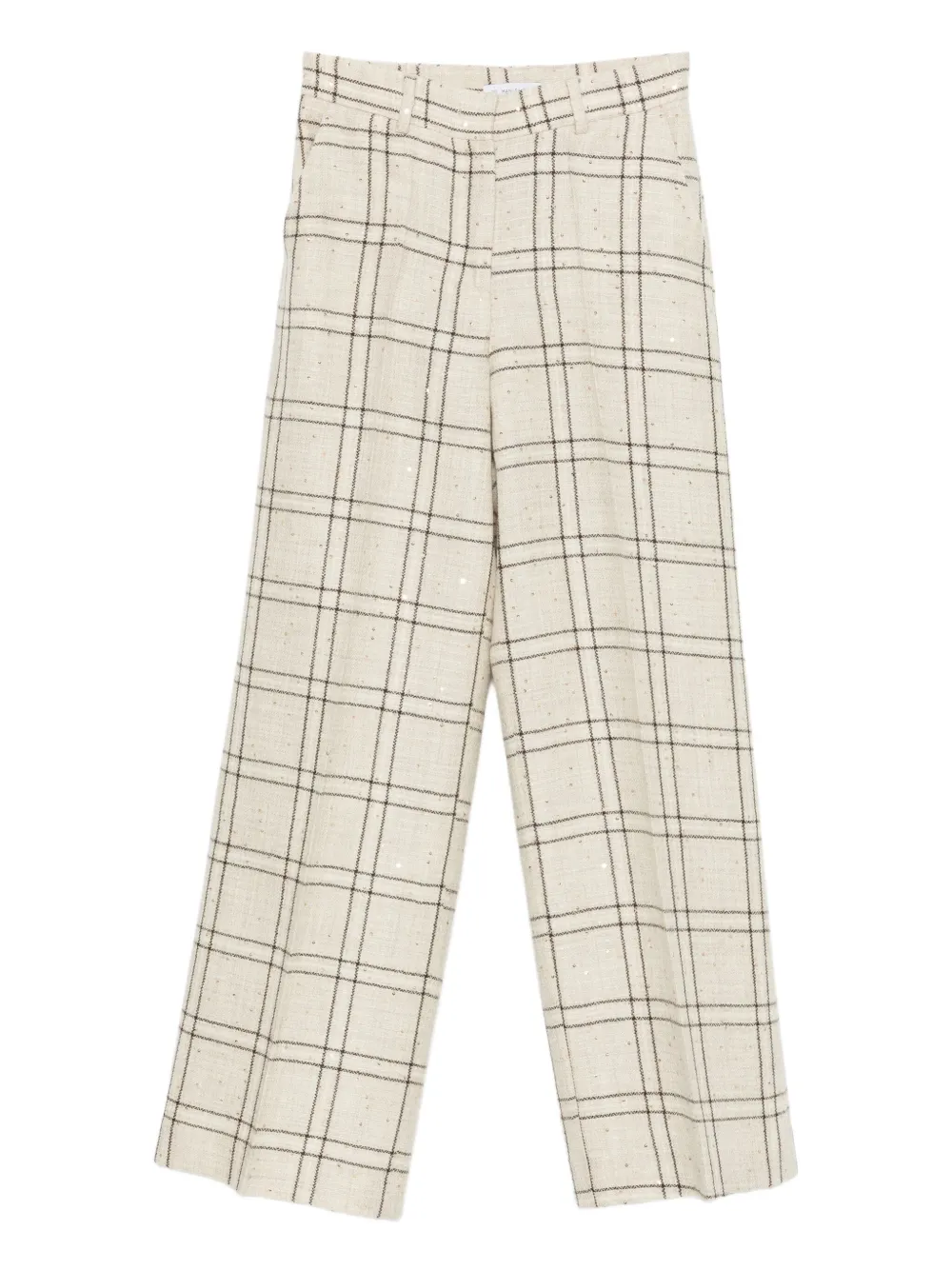 Manuel Ritz Check-print Sequin-embellished Trousers In Neutral
