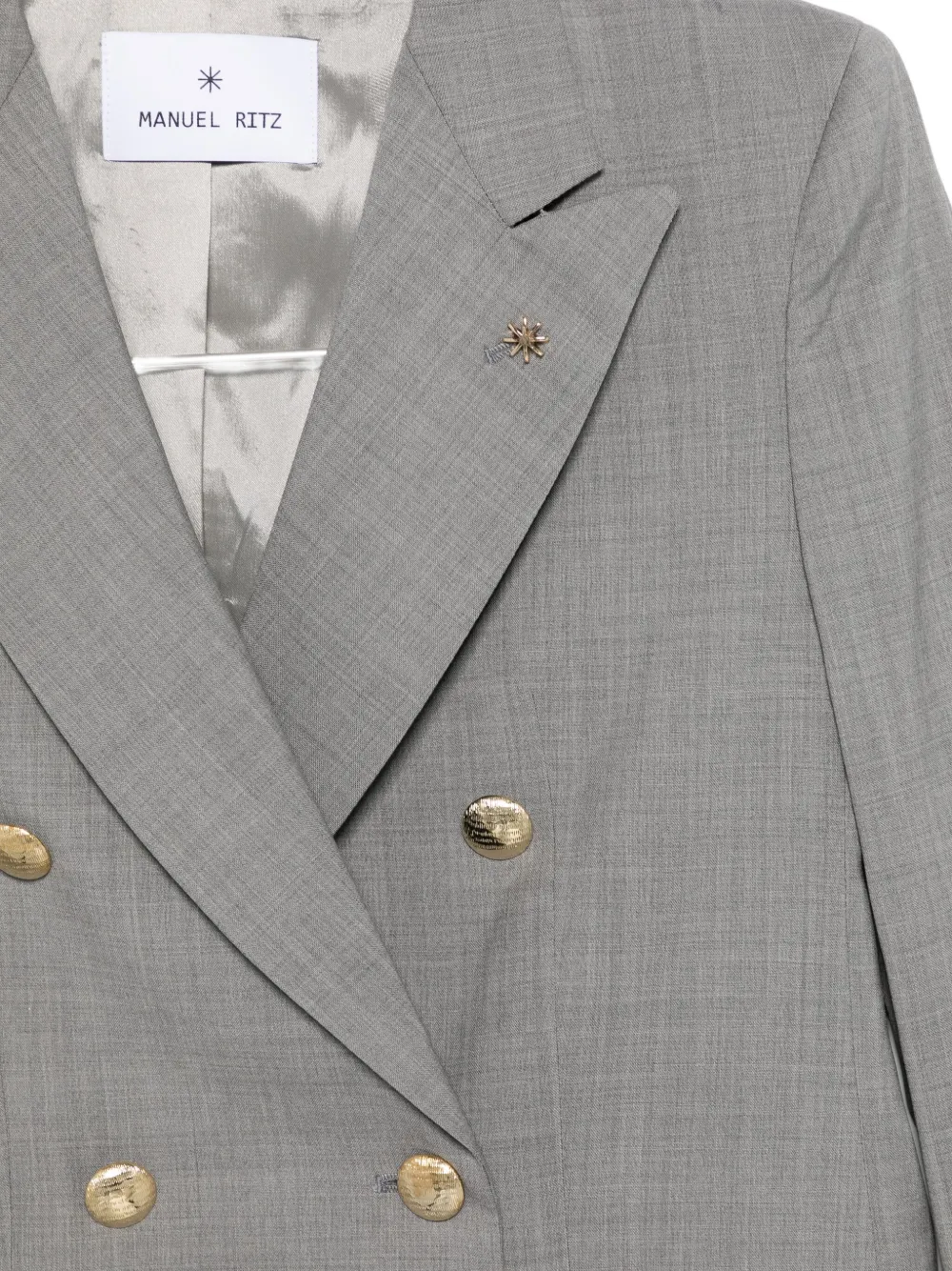 Manuel Ritz Double-breasted Wool Blazer In Gray