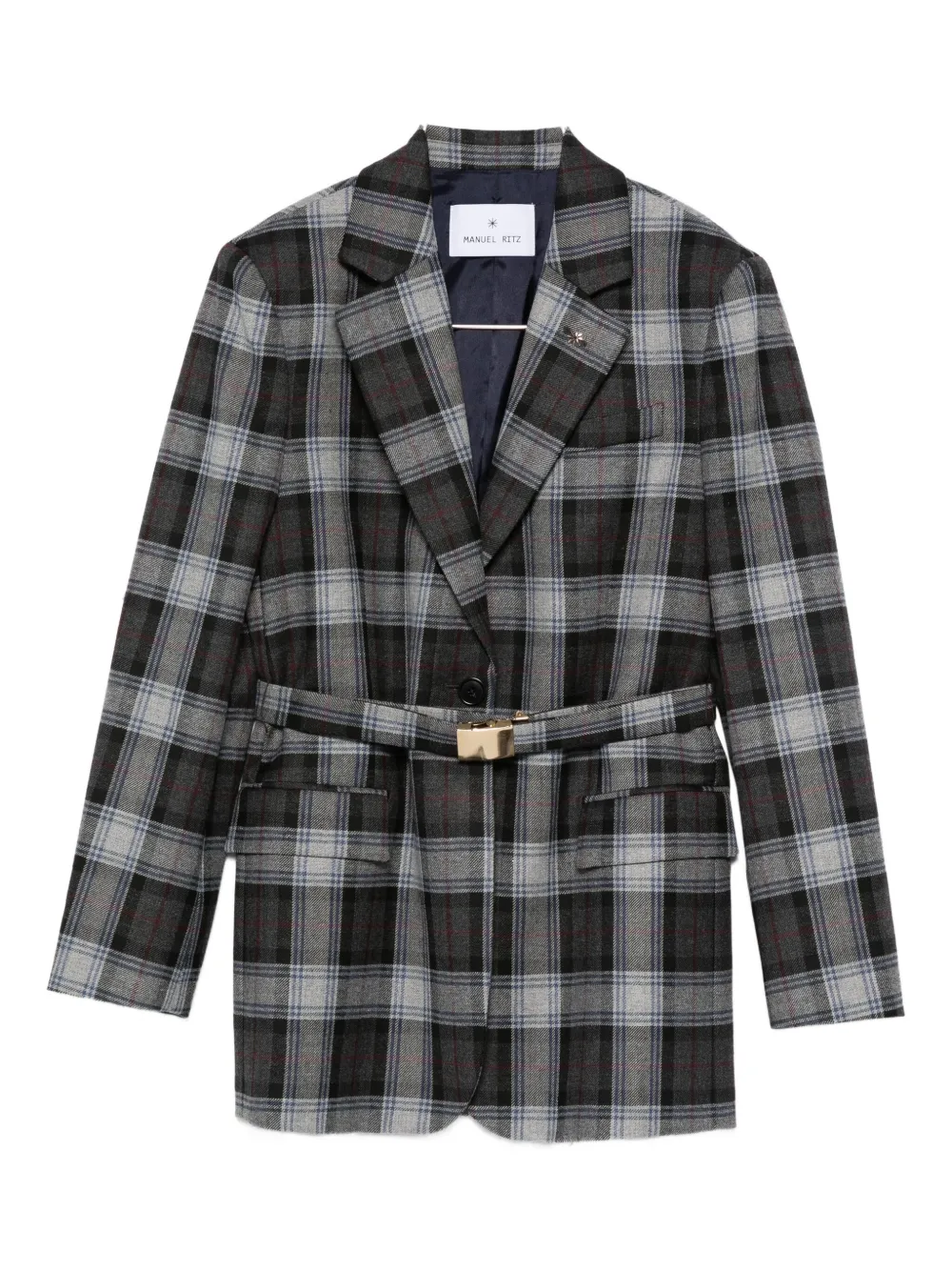 Manuel Ritz Prince Of Wales-check Blazer In Gray