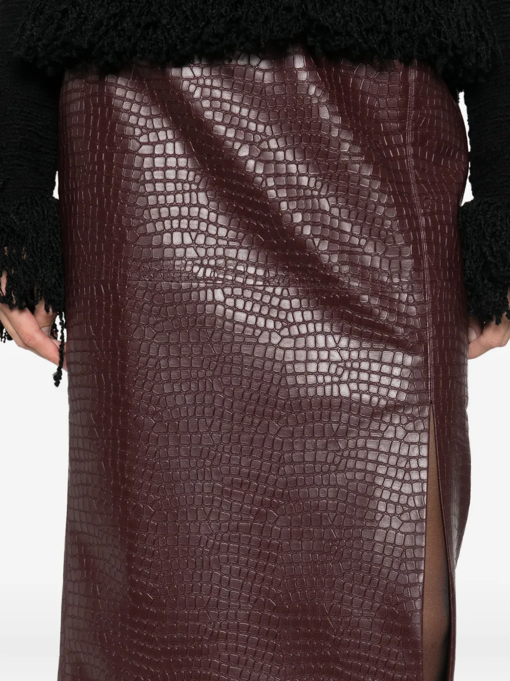 Manuel Ritz Crocodile-effect Faux-leather Skirt In Burgundy