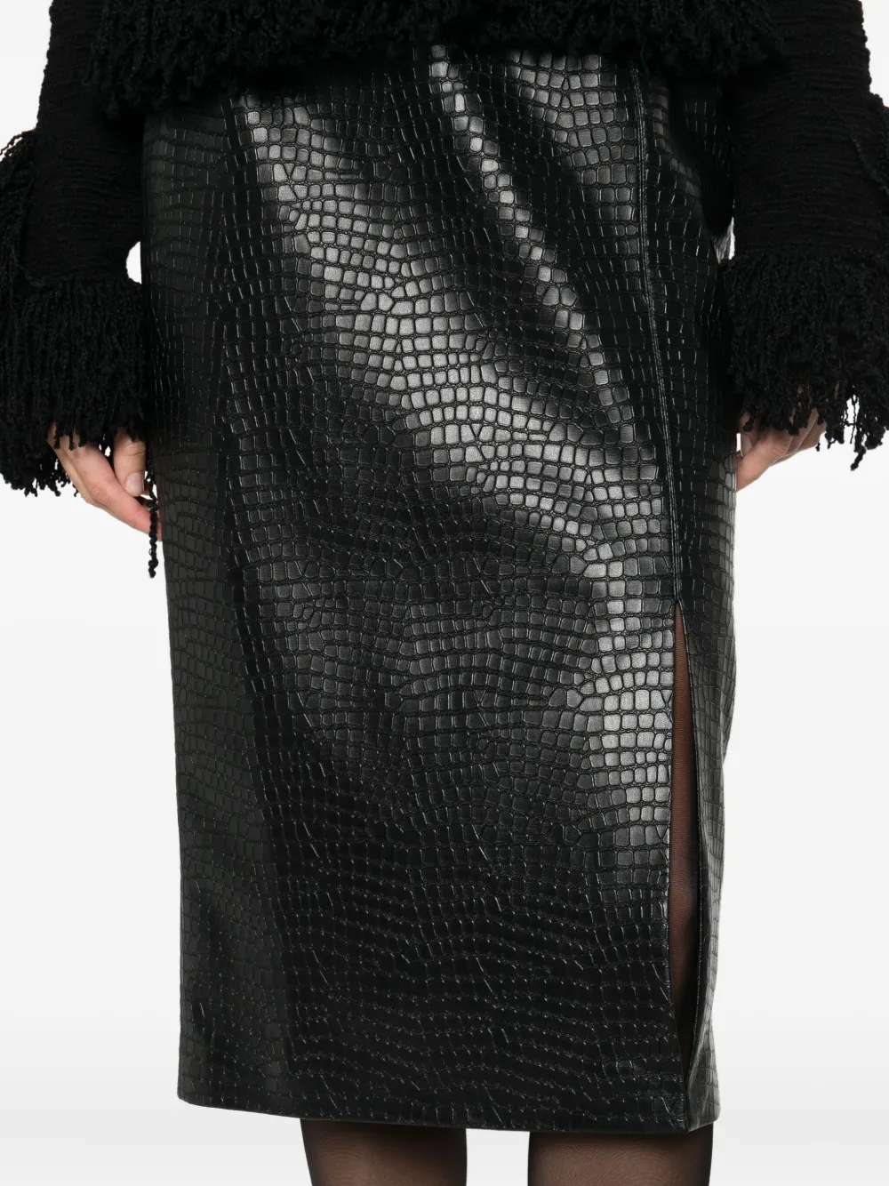 Manuel Ritz Crocodile-effect Faux-leather Skirt In Black