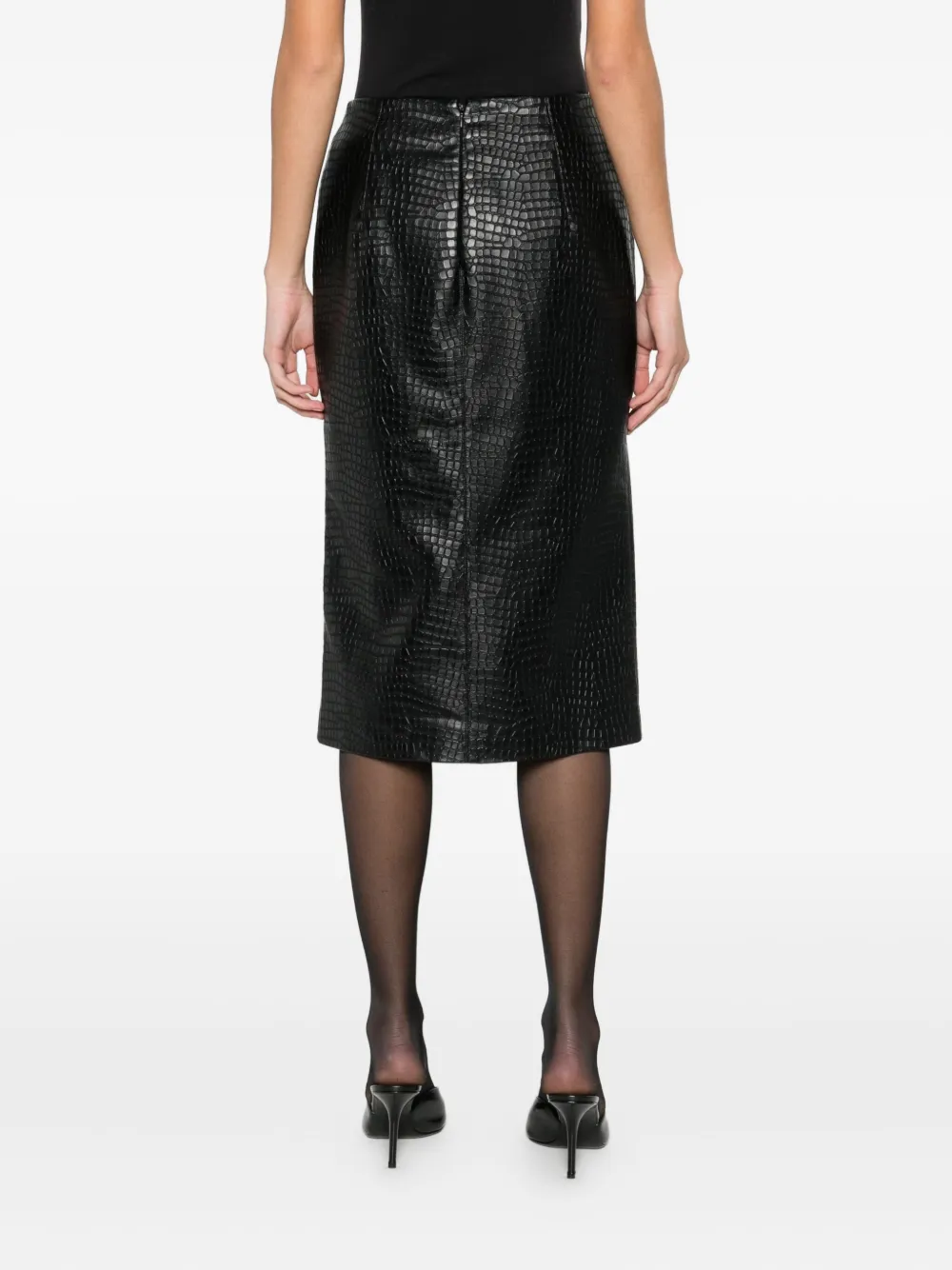 Manuel Ritz Crocodile-effect Faux-leather Skirt In Black